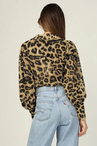Leopard Print Bubble Long Sleeve Button-up Shirt