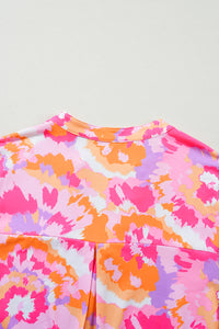 Online Pink Plus Size Abstract Floral Print V Neck Blouse