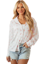 Load image into Gallery viewer, White Love Heart Print Drop Shoulder Puff Sleeve Shirt
