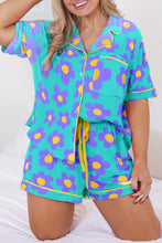 Load image into Gallery viewer, Online Sky Blue Cute Flower Print Contrast Trim Plus Size Short PJ Set
