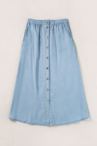 Online Dark Grey Fully Buttoned Long Denim Skirt