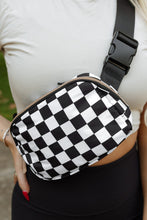 Load image into Gallery viewer, Online White Checkered Print Buckle Wide Belt Crossbody Bag
