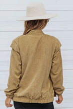 Load image into Gallery viewer, Brown Snaps Stand Neck Long Sleeve Buttoned Corduroy Coat
