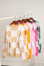 Load image into Gallery viewer, Online Rose Checkered Bishop Sleeve Sweater
