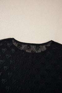 Online White Mesh Bow Pattern Long Sleeve Top