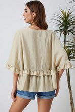 Load image into Gallery viewer, Apricot V Neck Draped Batwing Sleeve Ruffle Top
