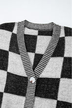 Load image into Gallery viewer, Online Black Checkered Drop Shoulder Buttoned V Neck Cardigan
