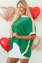 Load image into Gallery viewer, Online Rose Red Oversized Color Block Boat Neck Tunic Blouse
