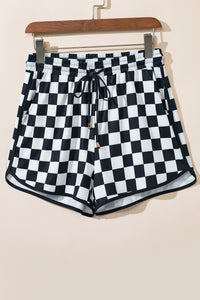 Online Rose Checkered Drawstring Elastic Waist Casual Shorts