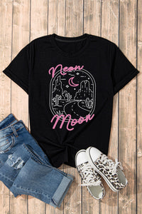 Online Black neon moon Letter Graphic Short Sleeve Top