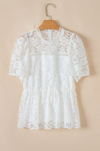 Load image into Gallery viewer, Online White Short Sleeve Scalloped Floral Lace Peplum Blouse
