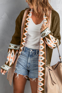 Online Orange Printed Aztec Print Open Front Knitted Cardigan