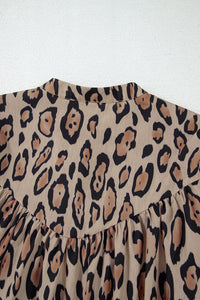 Jet Stream Oversized Leopard Print Balloon Sleeve Casual Shirt