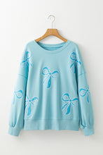 Load image into Gallery viewer, Online Apricot Pink Sequined Bowknot Drop Shoulder Oversized Sweatshirt
