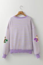 Load image into Gallery viewer, Online Purple Stripe Sequin Fleur de Lis Patched Pattern Long Sleeve Top
