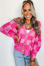 Load image into Gallery viewer, Online Black Checkered Drop Shoulder Buttoned V Neck Cardigan
