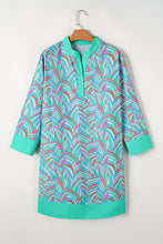 Load image into Gallery viewer, Online Green Plus Size Palm Pattern Long Sleeve Shift Dress
