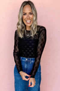 Online White Mesh Bow Pattern Long Sleeve Top