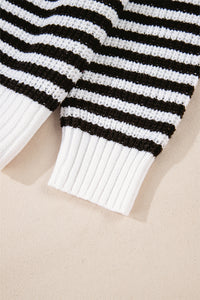 Online Pink Stripe Zip up Collar Drop Shoulder Sweater