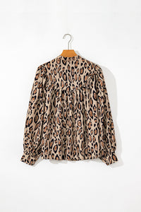 Jet Stream Oversized Leopard Print Balloon Sleeve Casual Shirt