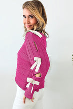 Load image into Gallery viewer, Online Rose Red Bow Knot Cut Out Round Neck Loose Sweater
