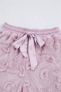 Online Lavendula Textured Leopard Fleece Loose Two Piece Lounge Set