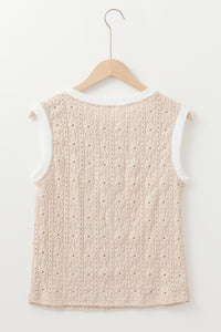 Online Oatmeal Floral Textured Crew Neck Tank Top