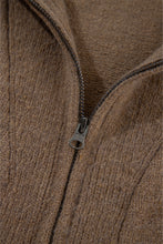 Load image into Gallery viewer, Online Brown Western Printed Ribbed Trim Collared Zip up Cardigan
