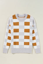 Load image into Gallery viewer, Online Pink Checkered Ribbed Edge O Neck Drop Shoulder Sweater
