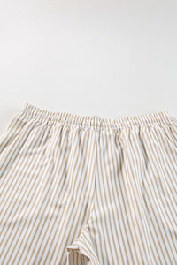 Online Khaki Stripe Plus Size Drawstring High Waist Wide Leg Pants