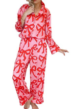 Load image into Gallery viewer, Online Pink 2pcs Bow Print Shirt Style Long Sleeve Pajama Set
