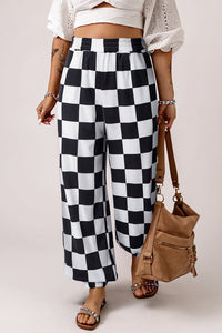 Online Black Checkerboard Elastic Waist Pocketed Joggers