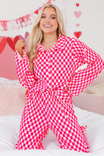 Load image into Gallery viewer, Online Pink Checkered Buttoned Shirt and High Waist Pants Pajama Set
