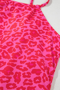 Online Rose Leopard Drawstring Side Tankini 2pcs Swimsuit