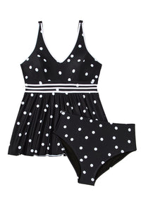Online Black Polka Dot Trim V Neck Plus Size Swim Dress