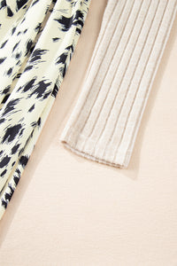 Online Black Ribbed Knit Patchwork Printed Belted A-line Dress