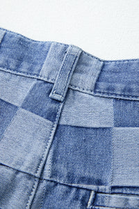 Online Dark Grey Checkered Denim Wide Leg Jeans