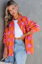 Load image into Gallery viewer, Online Orange Plaid Chest Pockets Button-up Turn Down Collar Jacket
