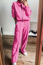 Load image into Gallery viewer, Online Black Solid Seamed Zipper Jacket and Drawstring Waist Pants Set
