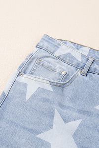 Online Beau Blue High Waist Star Pattern Plus Size Jeans