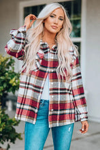 Load image into Gallery viewer, Fiery Red Geometric Plaid Print Pocketed Shacket
