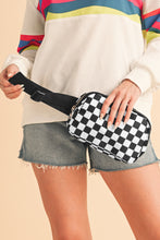 Load image into Gallery viewer, Online White Checkered Print Buckle Wide Belt Crossbody Bag
