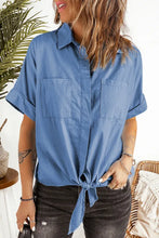 Load image into Gallery viewer, Blue Pocketed Denim Sleeve Shirt
