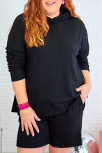 Load image into Gallery viewer, Online Black Textured Hoodie and Shorts Plus Size Two Piece Set
