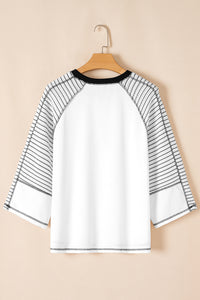 Online Black Striped Bracelet Sleeve Raglan Patchwork Top