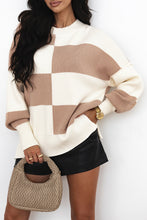 Load image into Gallery viewer, Online Green Checkered Side Slits Drop Shoulder Oversized Sweater
