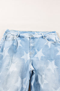 Online Beau Blue High Waist Star Pattern Plus Size Jeans