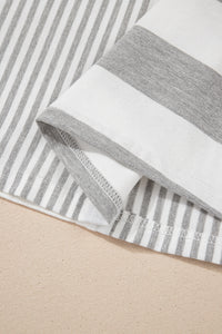 Online Gray Stripe Mixed Print Short Sleeve Top and Pocketed Shorts Set
