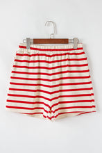 Load image into Gallery viewer, Online Red Stripe Lace-up Front Top and High Waist Shorts Set
