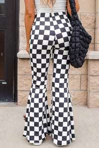 Online Black Checkerboard High Rise Casual Flared Pants